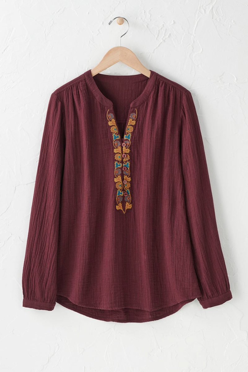 cascadia summer breeze gauze pullover marsala multi 0 61086