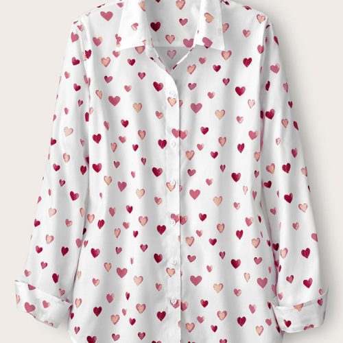 confetti hearts long sleeve no iron shirt white pink 0 08325 71658