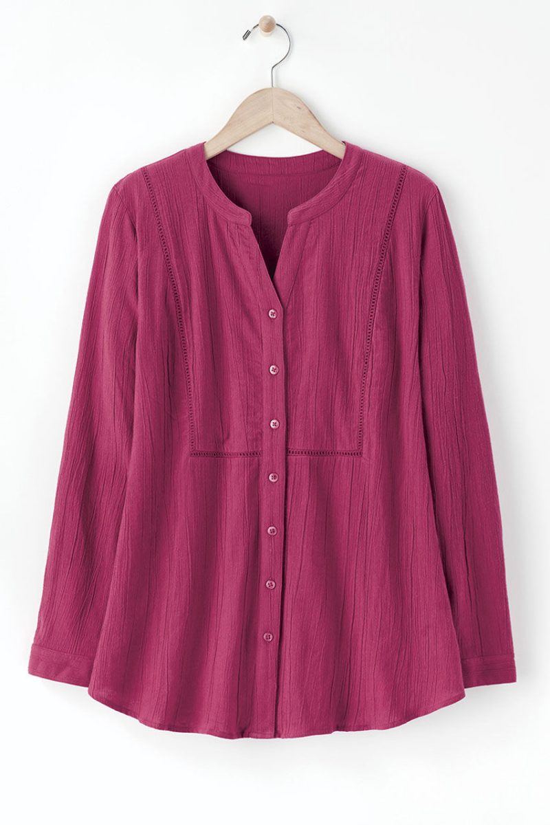 crinkle cotton openwork big shirt raspberry 9 59123