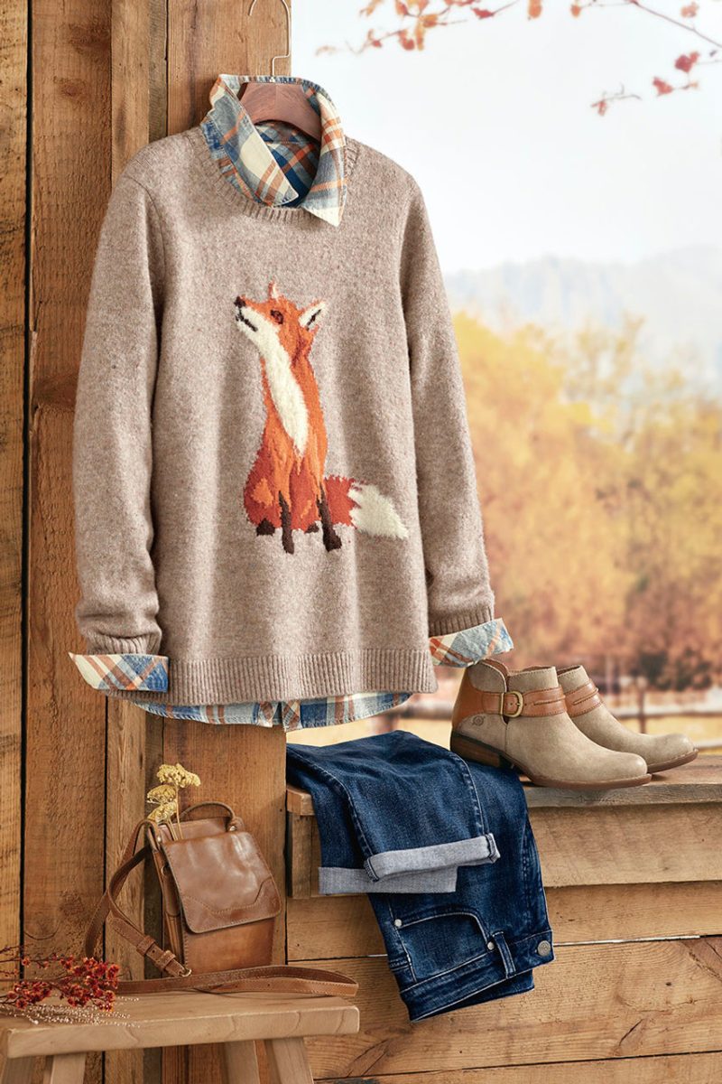 falling for foxes sweater heather oatmeal multi 2 16927