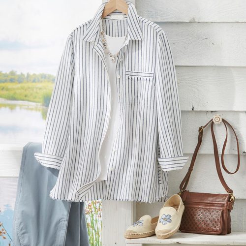 forever frayed striped shirt white blue 3 02537 18886