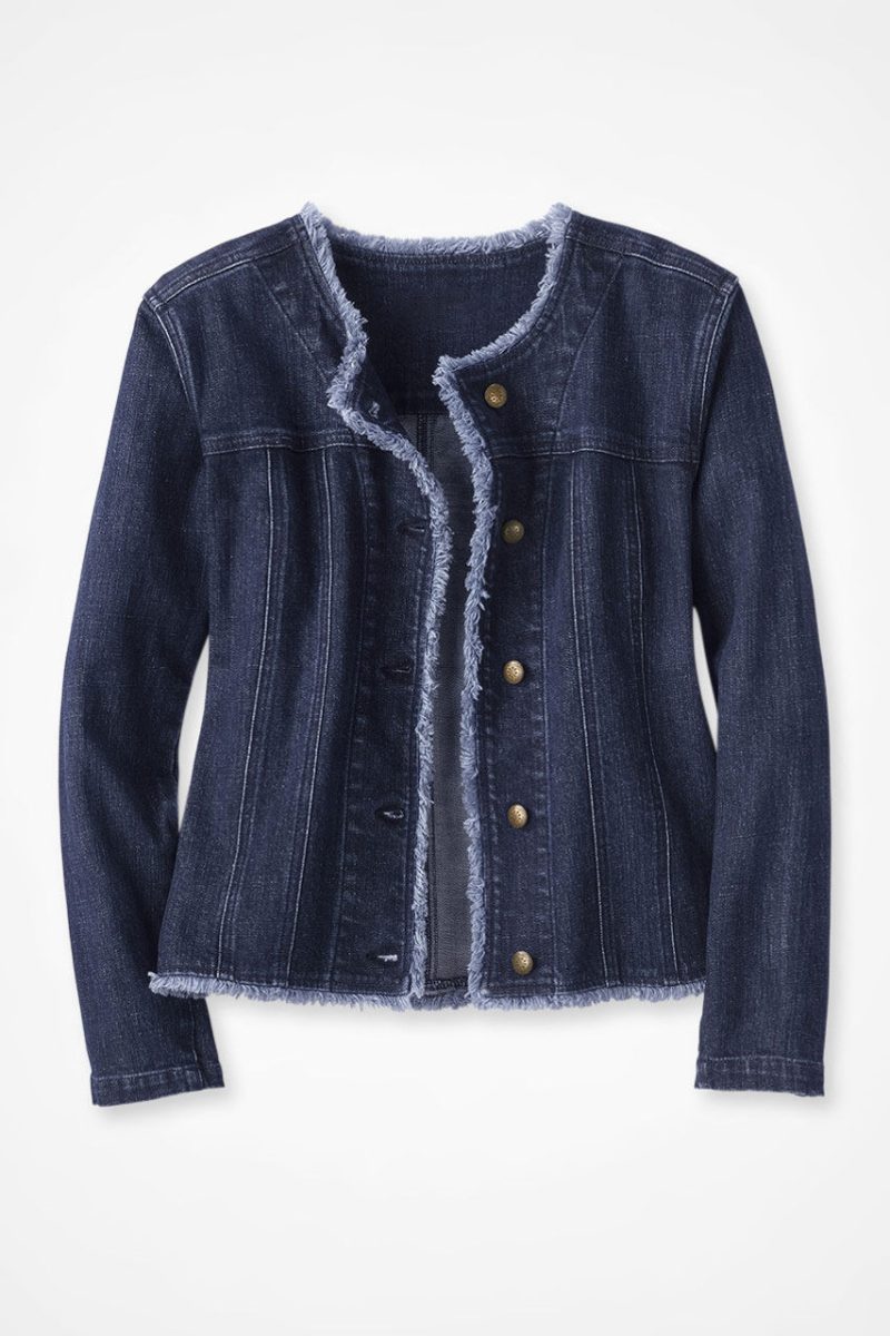 frayed edge denim jacket dark wash 0 45772 24164