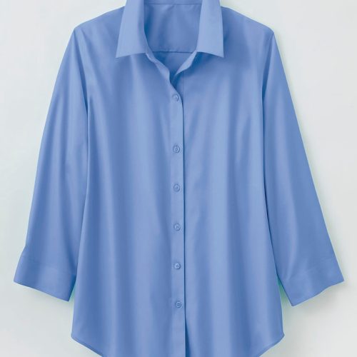 no iron 3 4 sleeve shirt french blue 0 91070