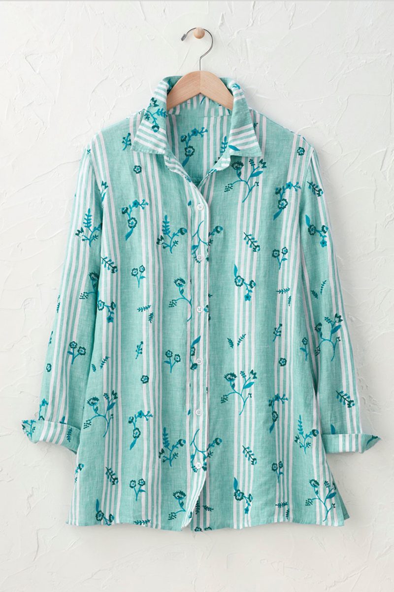 summer splendor linen big shirt aqua multi 0 49106